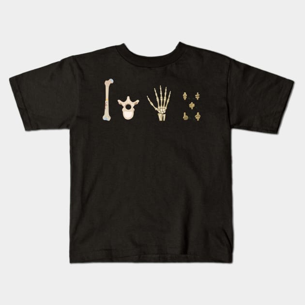 Anatomy Art Bones Kids T-Shirt by Carries Design 